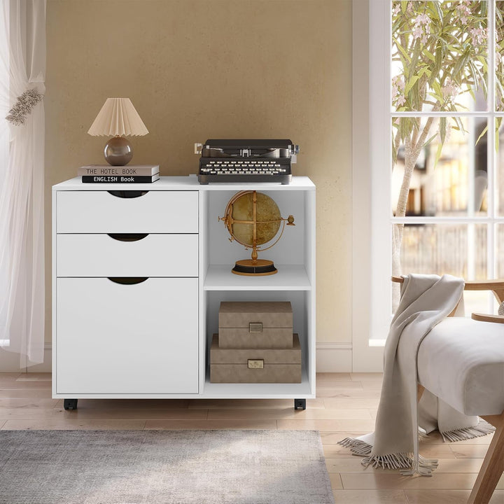 WOLTU Rollcontainer mit 3 Schubladen, mobiler Aktenschrank mit 5 Rollen, Büroschrank mit verstellbar