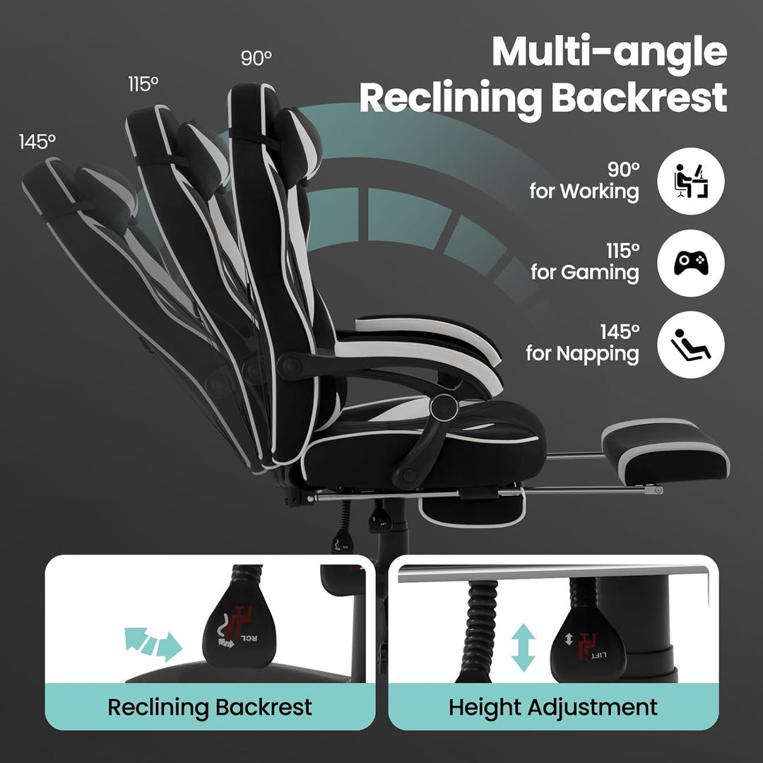 WOLTU Gaming Stuhl Stoff Atmungsaktiv Bürostuhl Gaming Chair Ergonomisch mit Lendenkissen, Gamer Stu