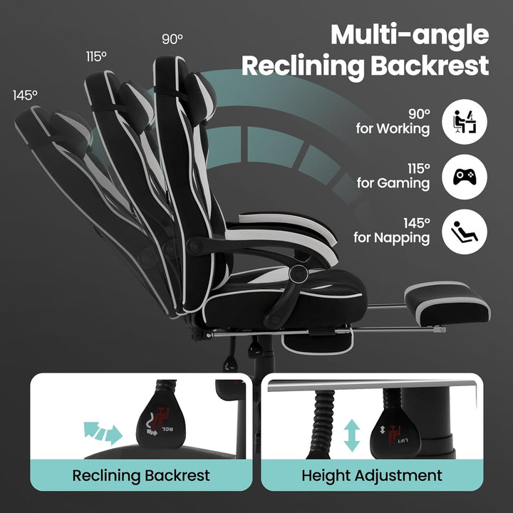 WOLTU Gaming Stuhl Stoff Atmungsaktiv Bürostuhl Gaming Chair Ergonomisch mit Lendenkissen, Gamer Stu