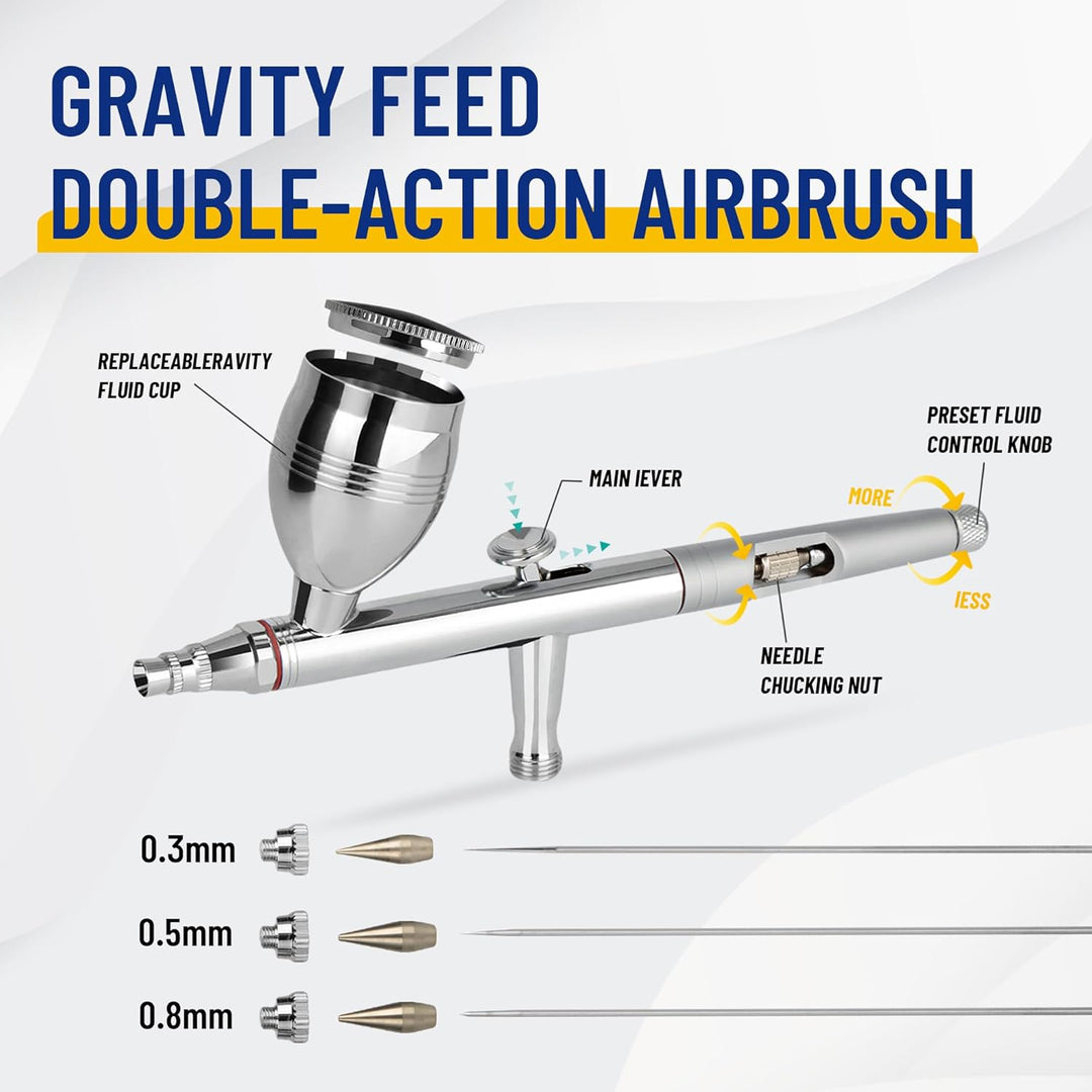 Airbrush Fengda FE-183K Präzisions-Dual-Action-Airbrush-Set für Schwerkraftzufuhr mit 3 Körbchengrös