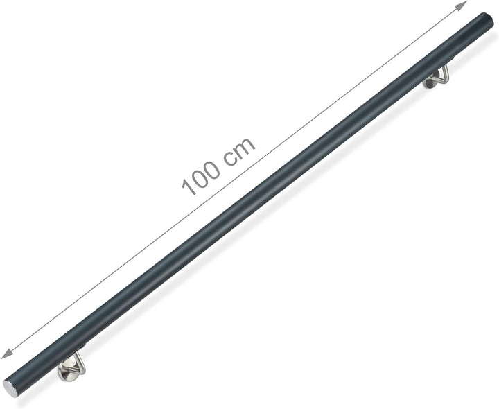 Relaxdays Handlauf Aluminium, rund, Treppengeländer innen & aussen, matt, 100 cm, Ø 42mm, mit Wandha