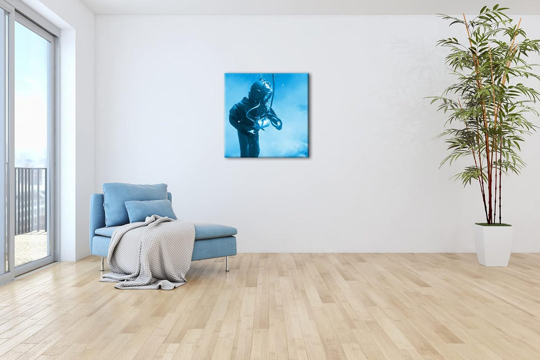 deyoli Taucher in Einer Alten Ausrüstung Format: 60x60 Effekt: Monocrome Blau als Leinwandbild, Moti