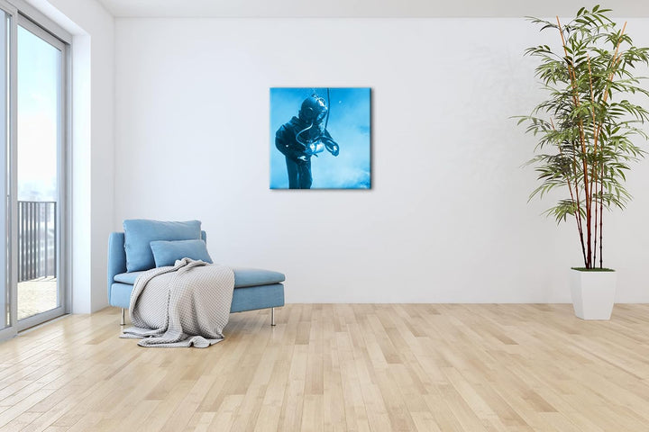 deyoli Taucher in Einer Alten Ausrüstung Format: 60x60 Effekt: Monocrome Blau als Leinwandbild, Moti