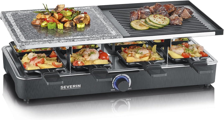 SEVERIN Raclette-Grill mit Naturgrillstein und Grillplatte, Raclette mit antihaftbeschichteter Grill