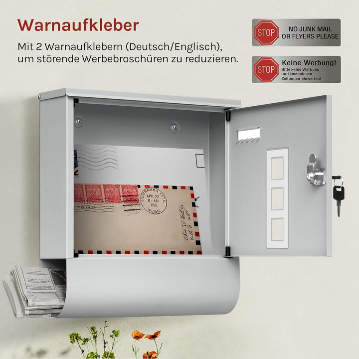 WOLTU Briefkasten Postkasten mit Zeitungsfach Sichtfenstern Namensschild, Wandbriefkasten abschliess