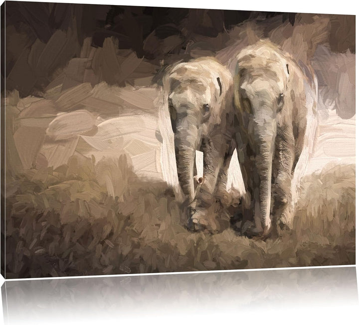 Gemälde zweier gigantischer Elefanten Format: 100x70 auf Leinwand, XXL riesige Bilder fertig gerahmt