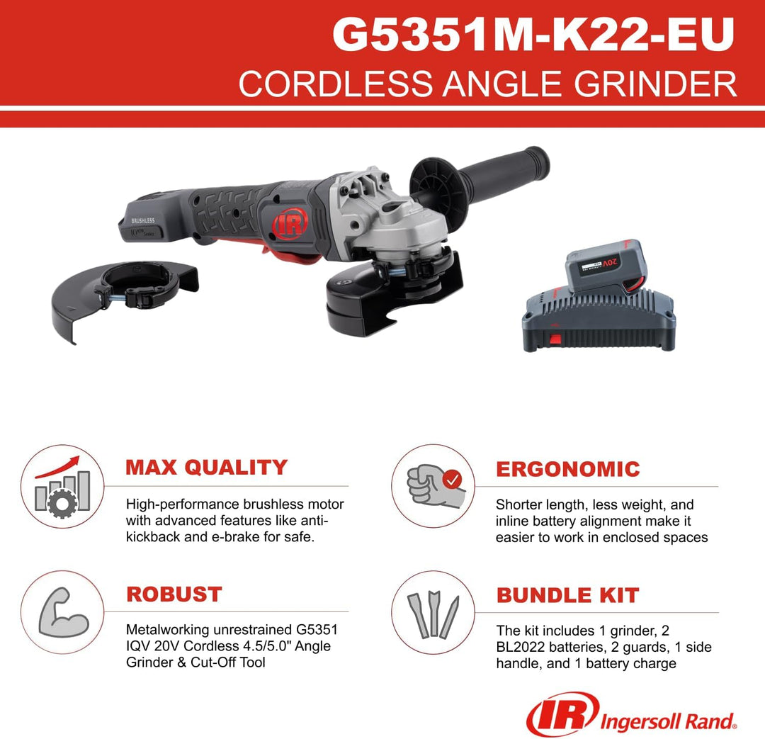 Ingersoll Rand Akku-Winkelschleifer G5351M-K22-EU, 20 V Akku-Winkelschleifer und -Trennschleifer, 2-