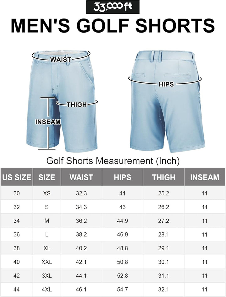 33,000ft Herren Golf Shorts Stretch Kurze Golfhosen Leichte Schnelltrocknende 11" Bermuda Shorts Kur