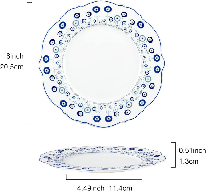 fanquare 4-Teilig Essteller-Service aus echtem Porzellan Ø 205mm, Türkisches Blaues Auge Halskette E