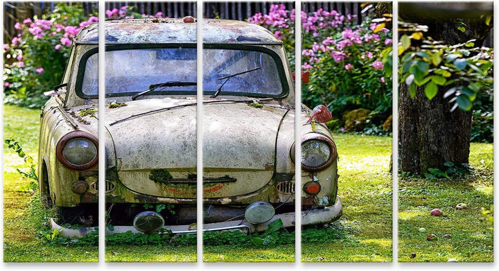 islandburner Bild auf Leinwand Ein alter Trabant in einem Garten Bilder Wandbilder Poster Leinwand 1