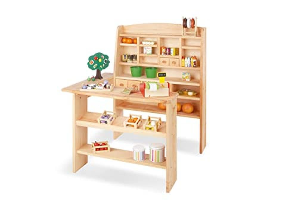 PINOLINO Kaufladen Emma, Spielküche aus Holz, ohne Kinderküchenzubehör, standfeste Kinderküche, Kind