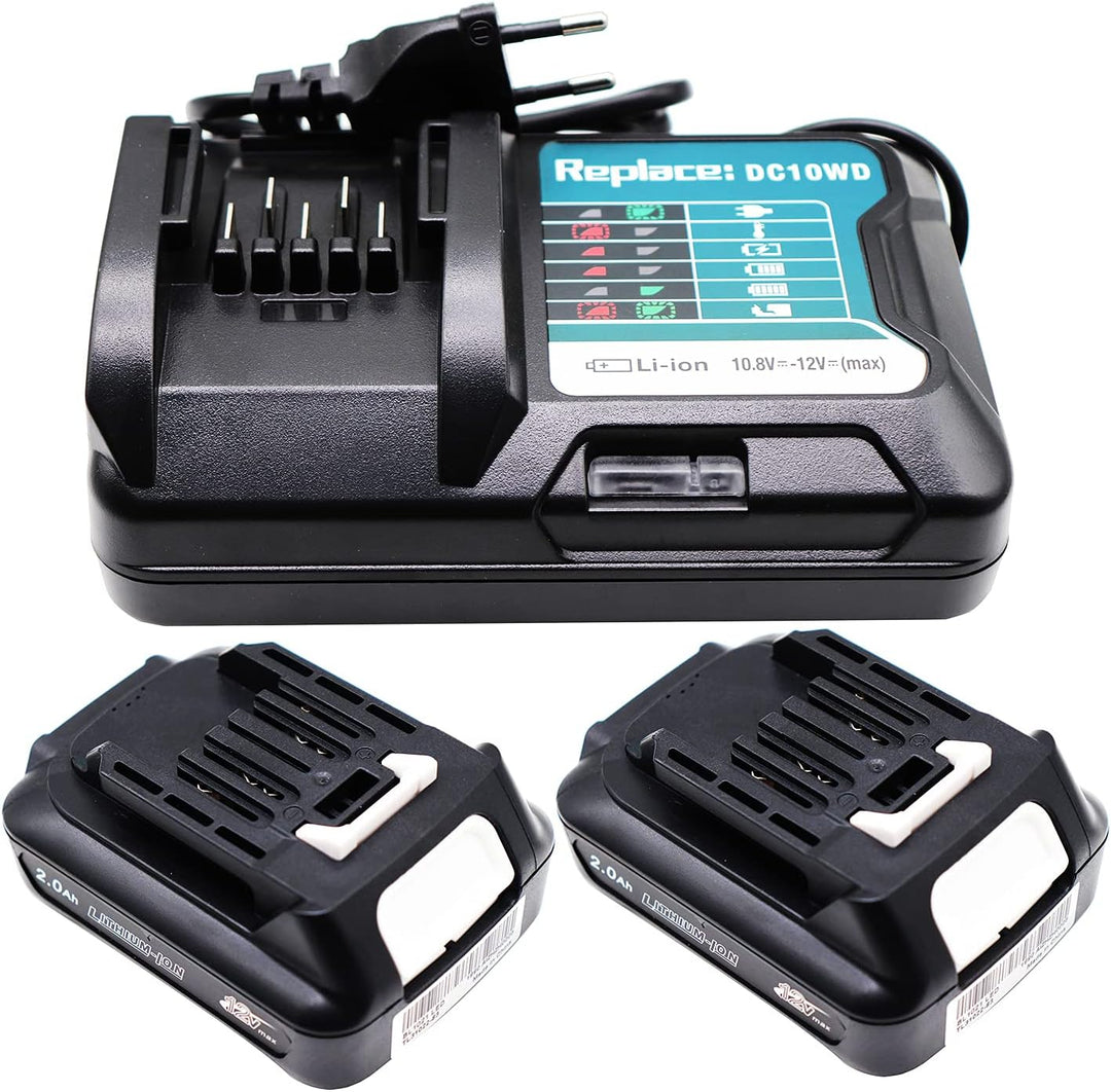 GOLEMON® 2 Stück 2000mAh BL1021B Akku mit Ladegerät DC10WD Für 10.8V ~ 12V 2Ah Elektrowerkzeuge Akku