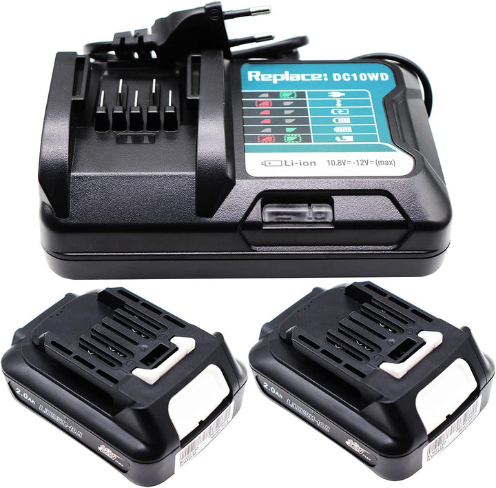 GOLEMON® 2 Stück 2000mAh BL1021B Akku mit Ladegerät DC10WD Für 10.8V ~ 12V 2Ah Elektrowerkzeuge Akku