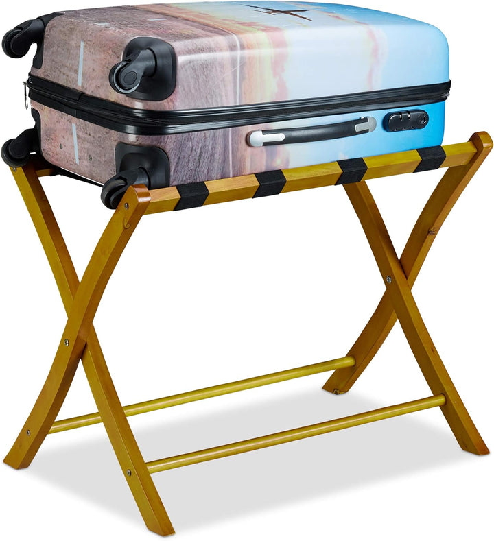 Relaxdays Kofferständer Holz, klappbar, Gepäckablage, Kofferaufbewahrung, für Reisegepäck, HxBxT: 52