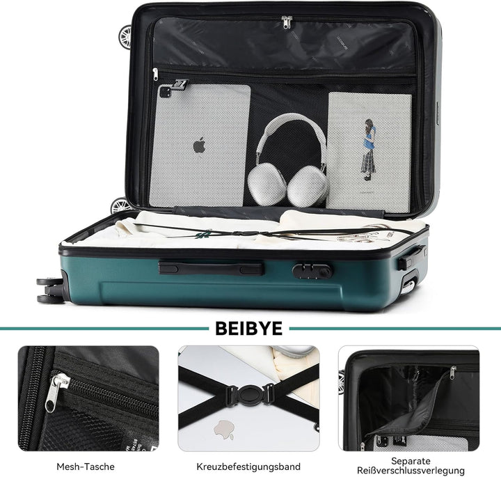 BEIBYE- Hartschalenkoffer Koffer Trolley Rollkoffer Reisekoffer Zahlenschloss 4 Zwilings-Rollen (For