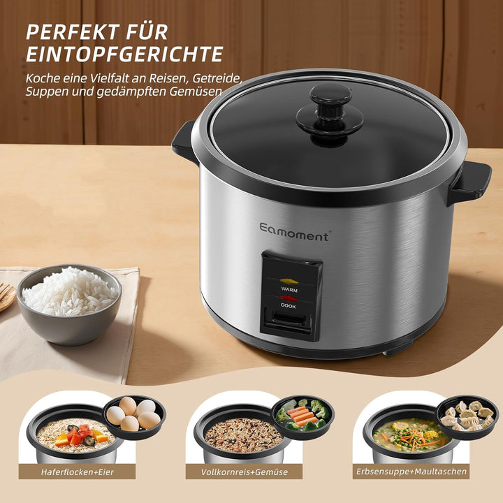 Eamoment ERC-10CSL 1.8L | 700W Reiskocher & Schwarzer Dampfgarer Reiskochfunktionen,kochen 1-10 Pers