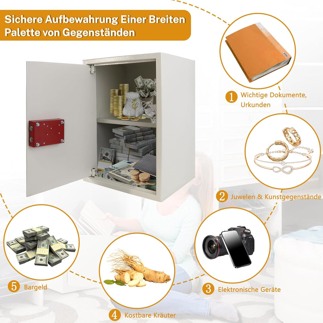 YARDIN Möbeltresor Doppelbartschloss, Tresor Safe mit 2 x Schlüssel, Safe Geldschrank Boden, Wandtre