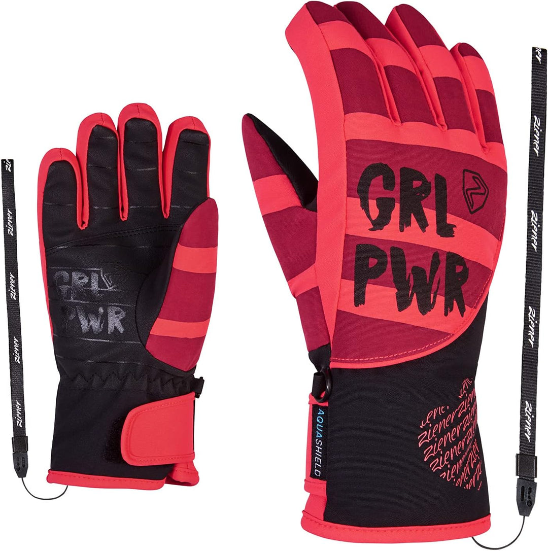 Ziener Mädchen Liwa Ski-Handschuhe/Wintersport | wasserdicht, Primaloft, modisch 3.5 wine red.neon p