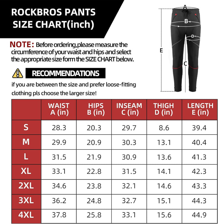 ROCKBROS Winter Fahrradhose Lange Radhose Herren Winddicht Thermo zum Radfahren Laufen Wandern XXL S