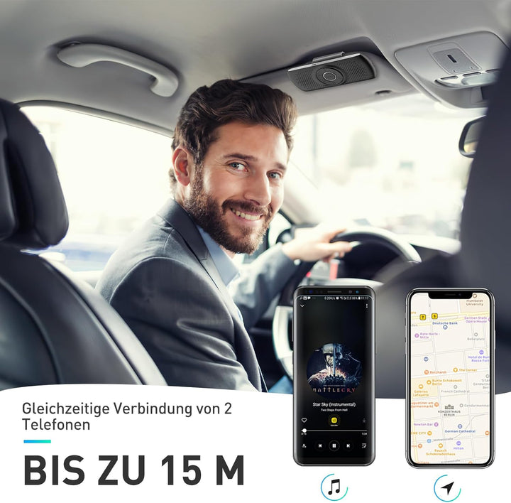 AGPTEK Freisprecheinrichtung für Auto, Bluetooth 5.0, integriertes Mikrofon, mit Clip für GPS, Musik