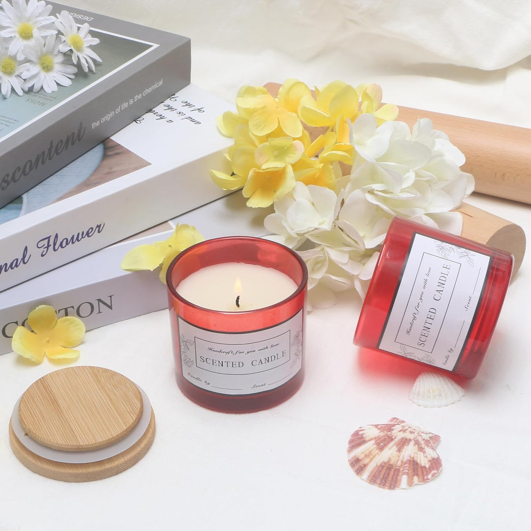 MILIVIXAY 20 Stück 118 ml rote Glaskerzengläser mit Deckel und Kerzenherstellungs-Kits – Grosspackun