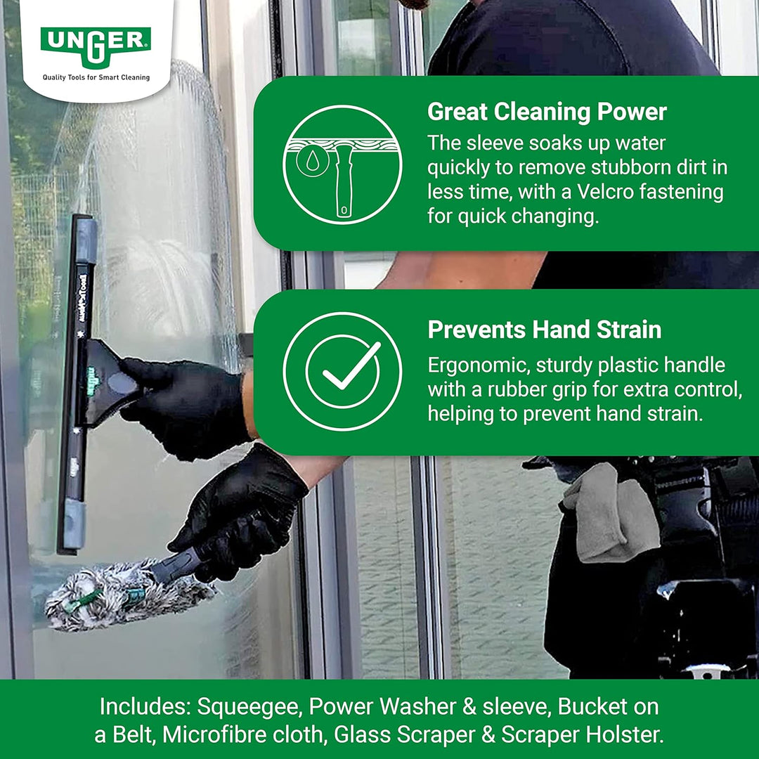 Unger ErgoTec Ninja Fensterreinigungs-Komplett-Set 6in1 (Einwascher 35 cm, Fensterwischer 35 cm, Mik