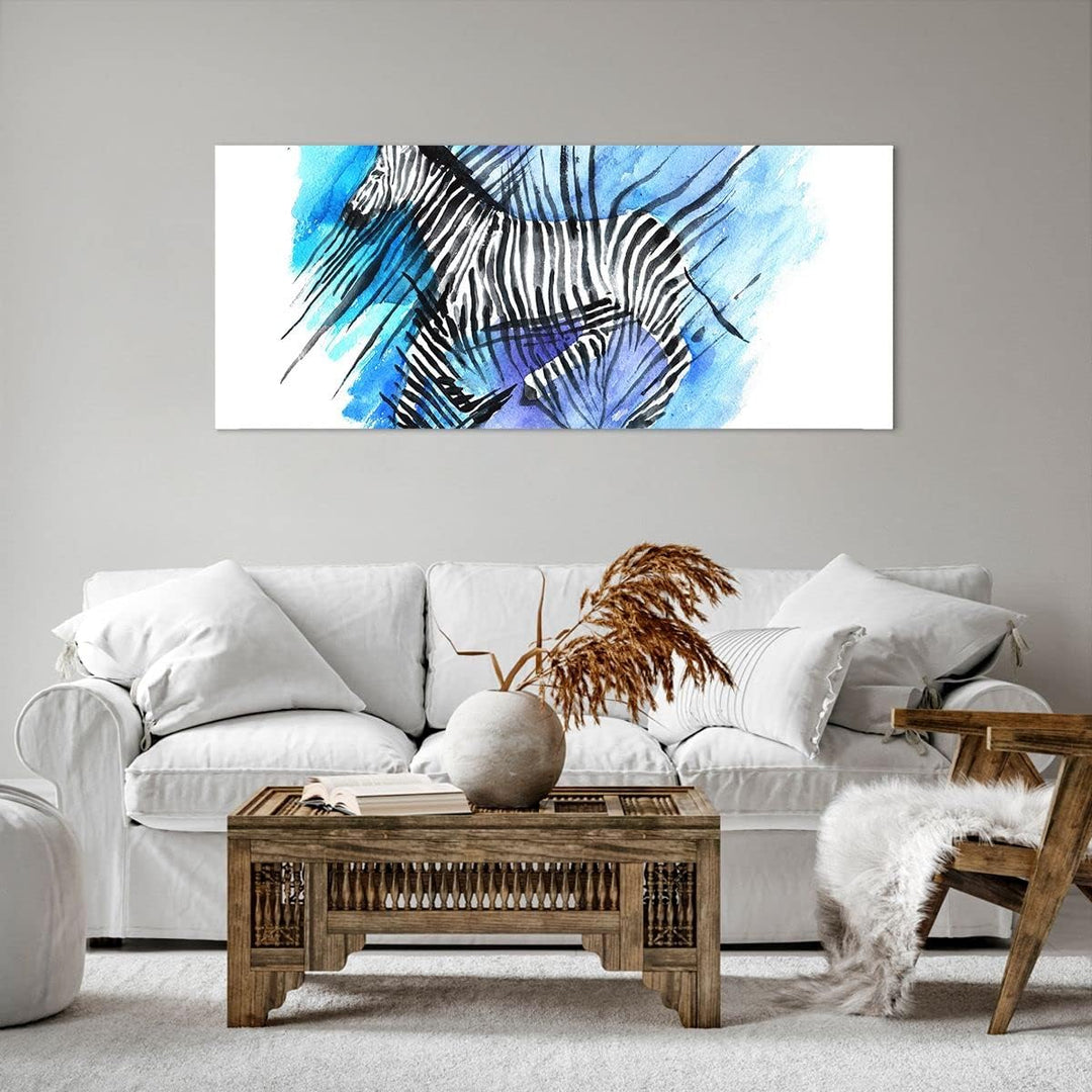 Wandbilder Dekoration Wohnzimmer Zebra Streifen Tierwelt Pelz Panorama Bilder auf Leinwand 120x50cm