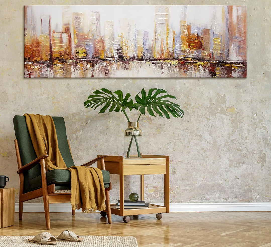 YS-Art Abstrakt Stil Acryl Gemälde auf Leinwand Megapolis Grossstadt handgemalt Wandbilder Wohnzimme