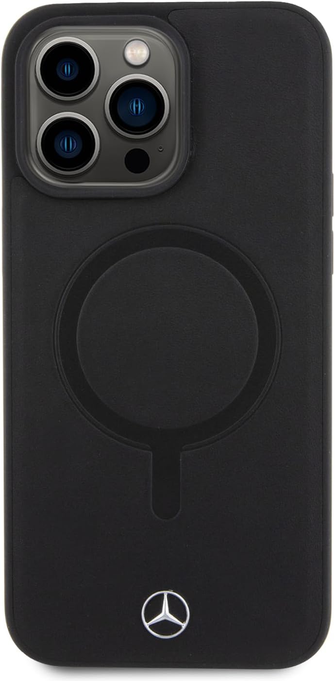 CG MOBILE Mercedes-Benz Handyhülle kompatibel mit Magsafe und iPhone 15 Pro Max in Schwarz, Echtlede