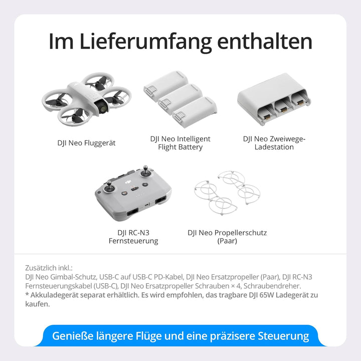 DJI Neo Fly More Combo, Minidrohne mit 4K UHD-Kamera für Erwachsene, 135g selbstfliegende Drohne die