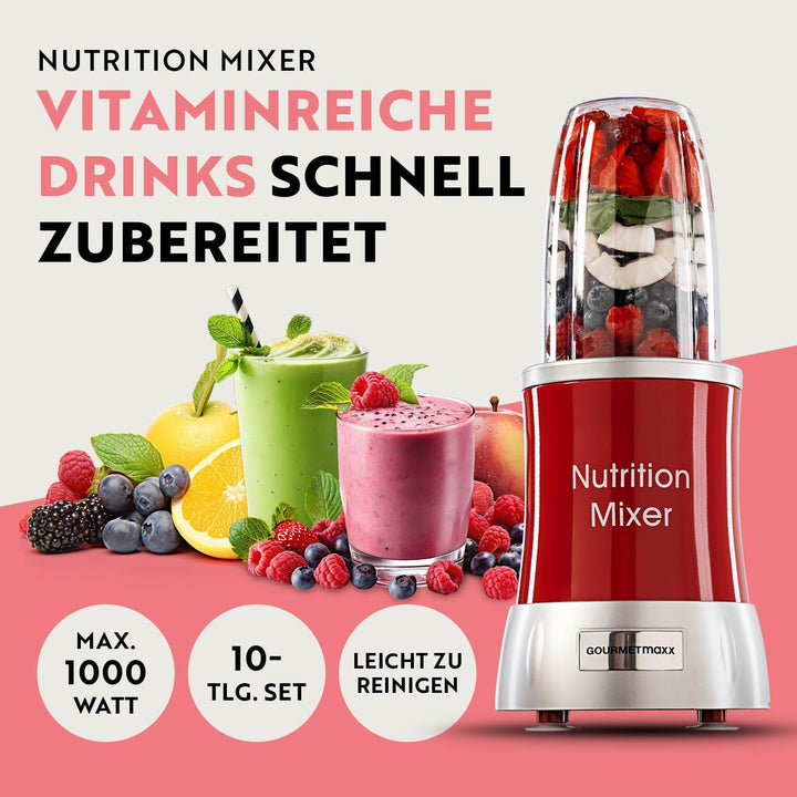 GOURMETmaxx Smoothie Maker & Standmixer 11tlg. Set - 1000W & 22.000 U/min | Elektrischer Mixer 700ml
