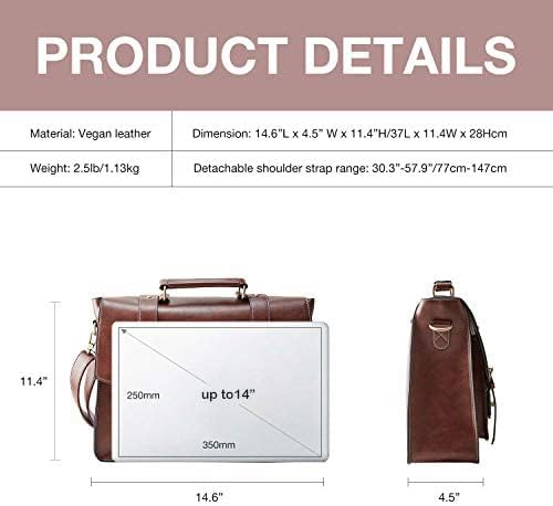 ECOSUSI Umhängetasche Damen Vintage Laptoptasche 14.7" Schultertaschen Arbeitstasche Handtasche Brau