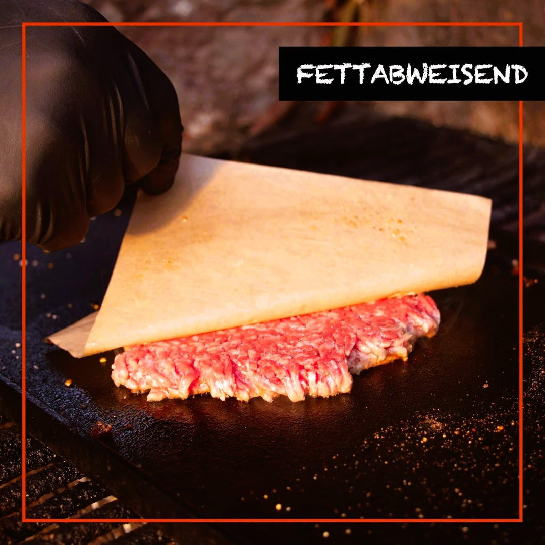 DREIBERG® Grillpresse Set inkl. Burgerpapier – Burgerpresse Edelstahl für Smash Burger. Burger Smash