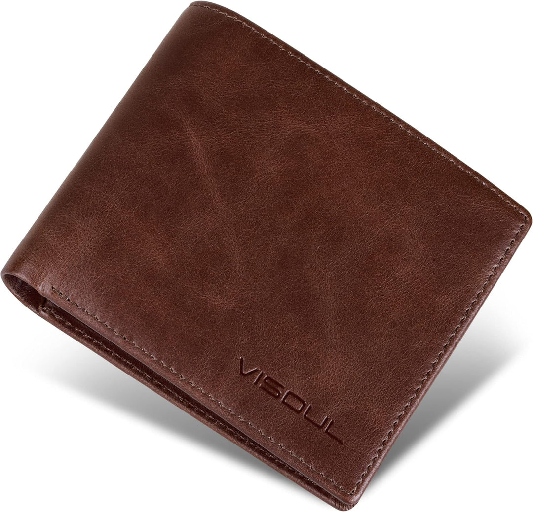 VISOUL Leder Geldbörse Herren mit ID-Fenster & RFID Schutz I Echtleder Geldbeutel für Männer I Porte