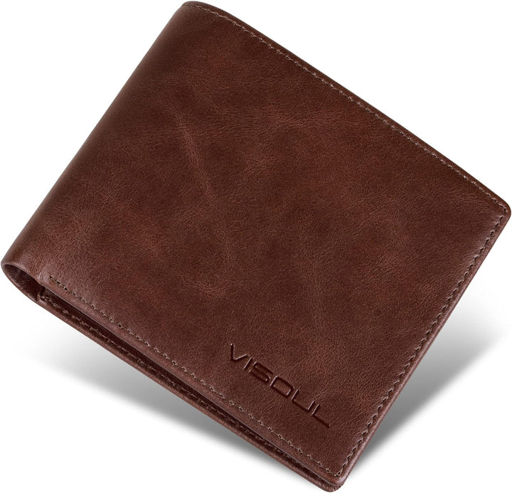 VISOUL Leder Geldbörse Herren mit ID-Fenster & RFID Schutz I Echtleder Geldbeutel für Männer I Porte