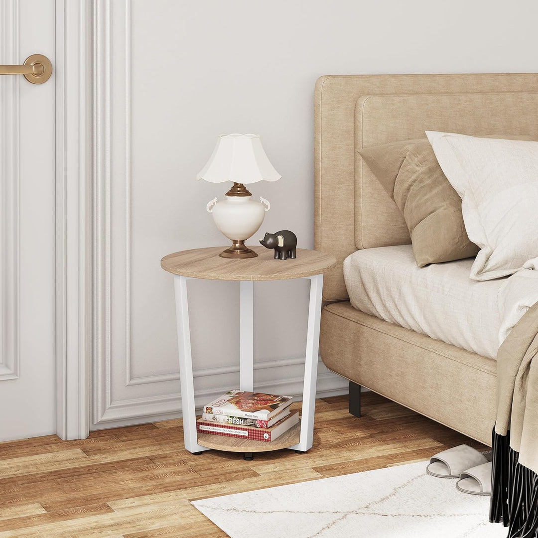 WOLTU Couchtisch rund, Beistelltisch modern, Wohnzimmertisch klein, Sofatisch mit 2 Ablagen, Wohnzim