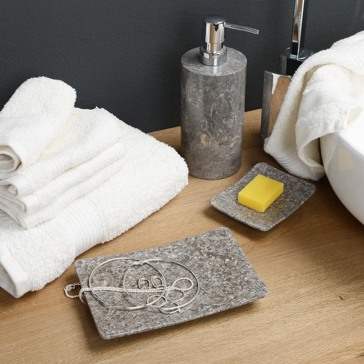 WOHNFREUDEN Naturstein Marmor Seifenspendernatur grau 15 cm + Dosierpumpe Stein