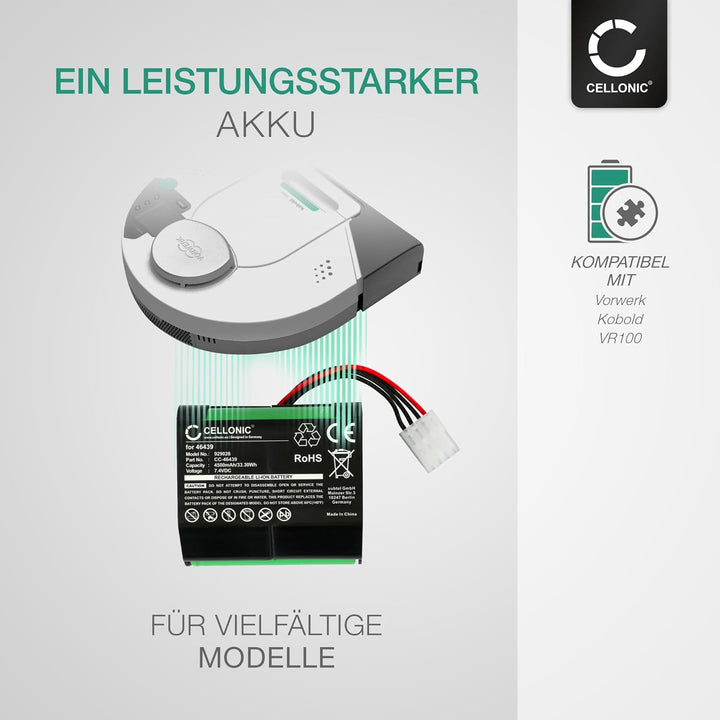 CELLONIC 2X Akku kompatibel mit Vorwerk Kobold VR100 VX100 Vorwerk 46439 PN46439 SCM61932 2x4500mAh