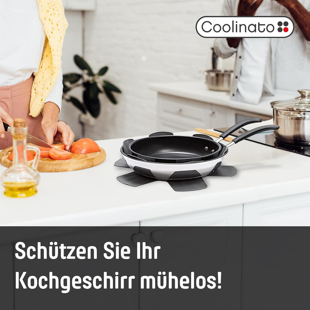 Coolinato 3er Set Pfannenschoner aus Silikon, 35 cm, grau, Topfuntersetzer, Pfannenschutz Stapelschu