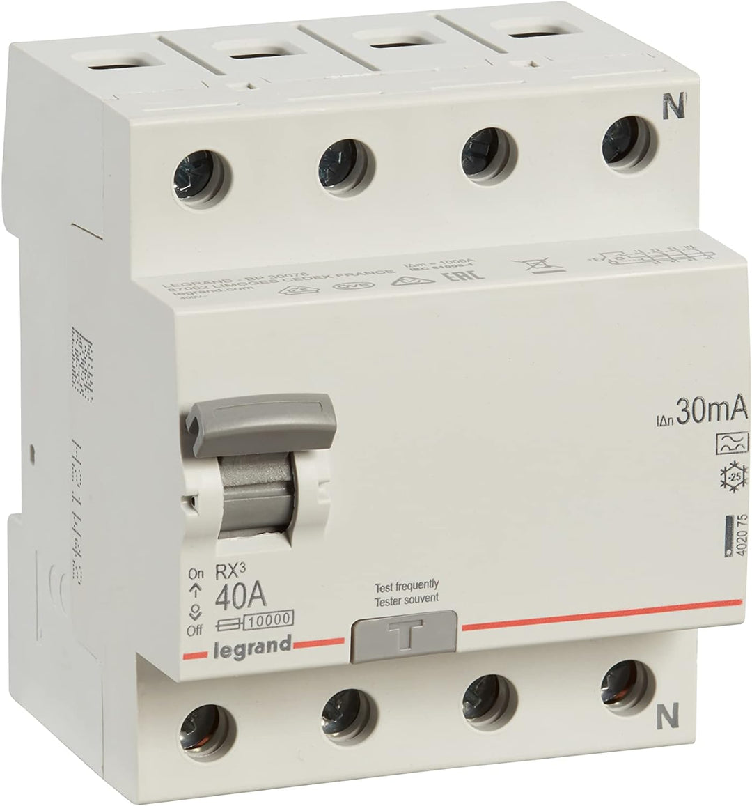LEGRAND, FI-Schutzschalter 40A, 30mA; Fehlerstromschutzschalter/RCD, 4-polig - 40A / 30mA, 402075 Be