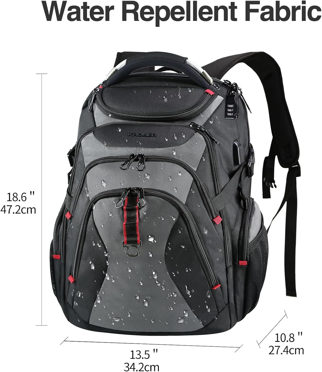 KROSER Laptop Rucksack 17,3 Zoll Reise XL Business Daypack Schwerlast Wasserdicht mit Hartgeschältem