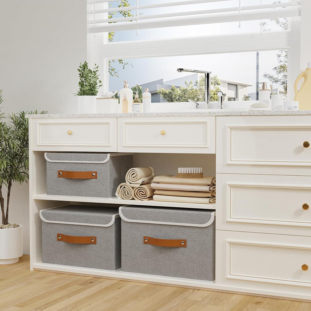 OUTBROS 3 Stück Aufbewahrungsboxen mit Deckel, 38 x 25 x 25 cm, faltbare Stoffboxen, Aufbewahrungskö