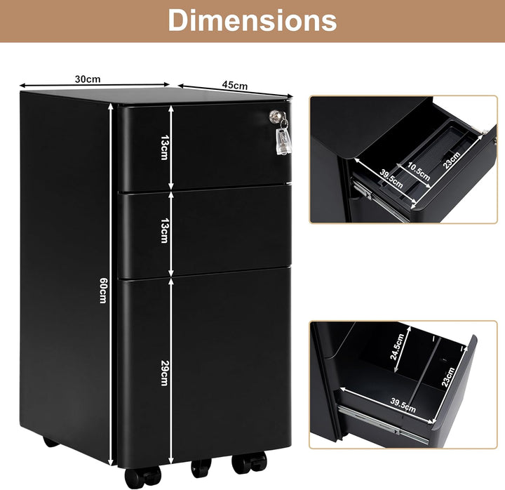 WOLTU Rollcontainer, Aktenschrank abschliessbar, Büroschrank Rollschrank, Schrank mit 3 Schubladen 5