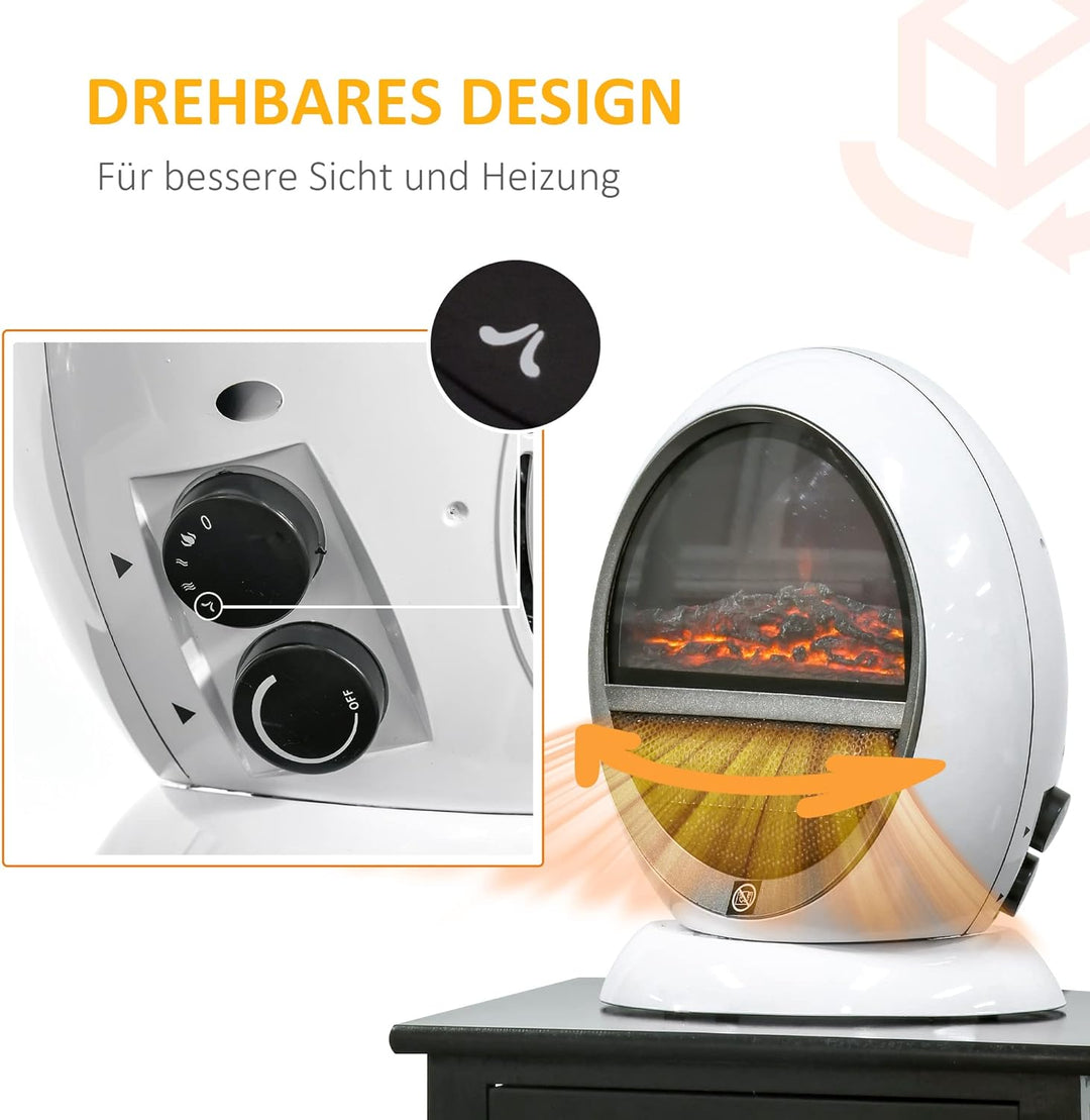 HOMCOM LED Elektrokamin mit Flammeneffekt 1500W Standkamin Kaminofen ABS-Kunststoff Weiss 30,5 x 18