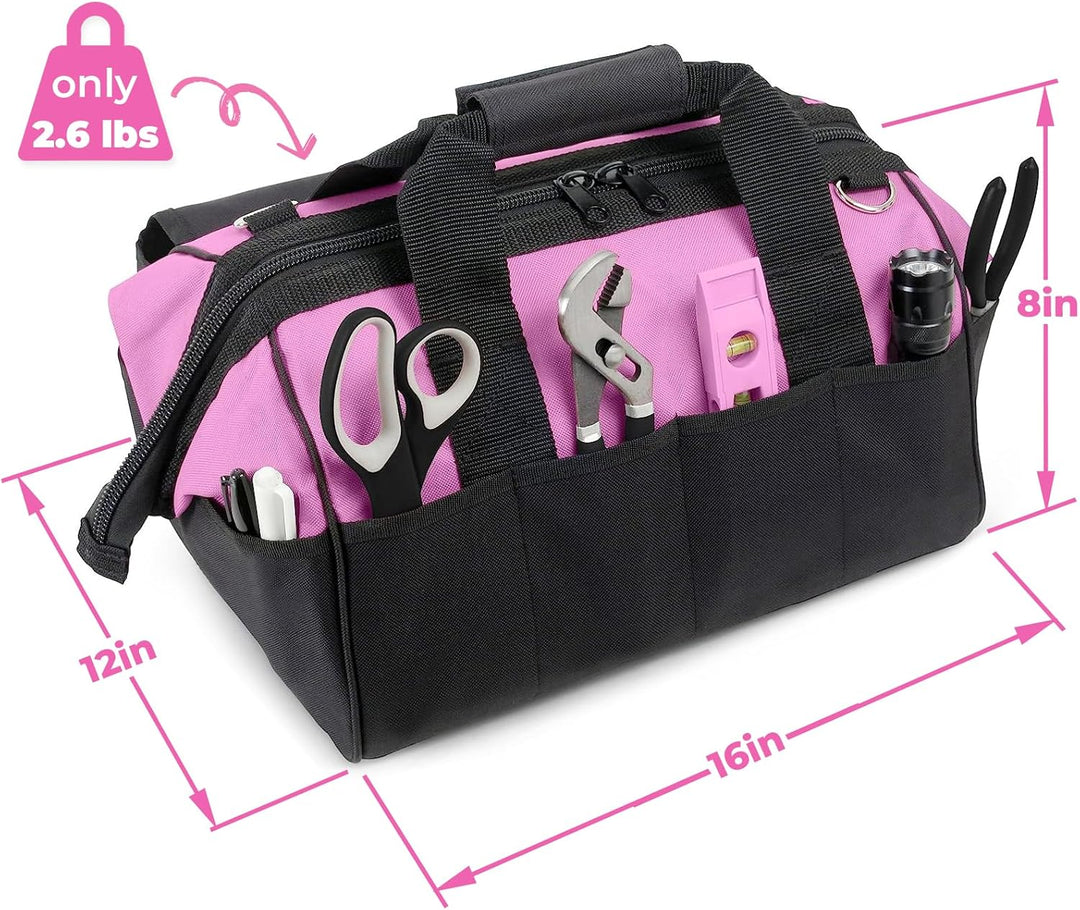 Pink Power Werkzeugtasche für Damen, mit 22 Aufbewahrungstaschen und Schultergurt, 40,6 cm