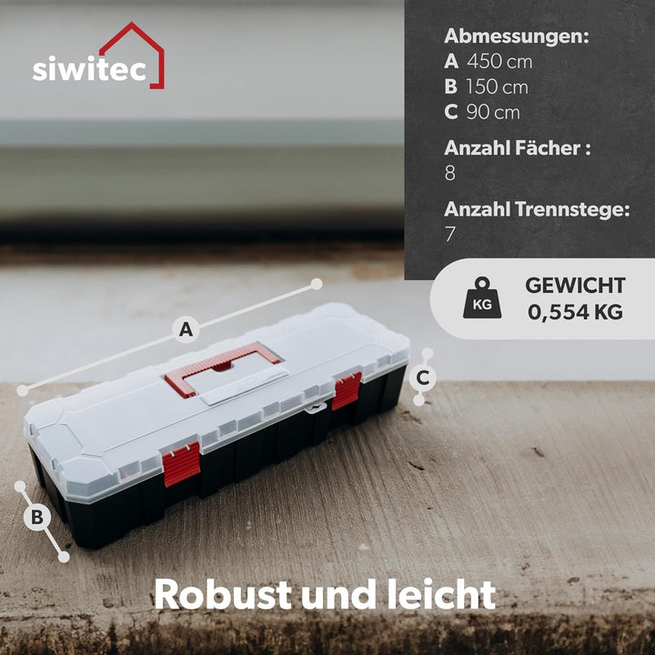 3 x siwitec Sortimentskasten mit 8 Fächern und 7 anpassbaren Trennstegen, Sortimentsbox für Kleintei