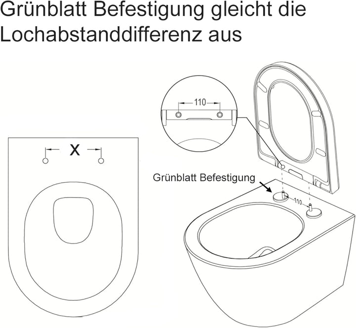 Grünblatt WC Sitz passend zu Villeory & Boch Subway Absenkautomatik und abnehmbar zur Reinigung, Mat