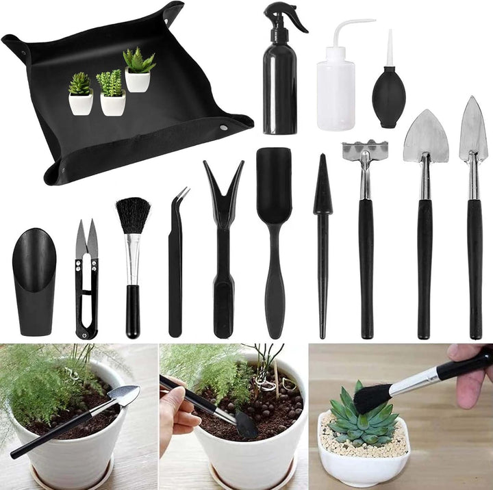 Lunaanda Gartenwerkzeug Set, 13 Stück Mini Pflanzen Werkzeug Set und Faltbare Pflanzmatte 100x100cm