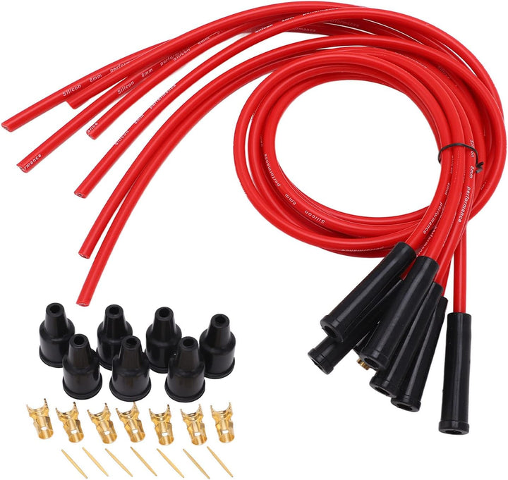 Zündkerzenkabel, Auto Zündkabel Set Rot 8mm Durchmesser 1m Länge Zündkabel Rot Ersatz für 6 Zylinder