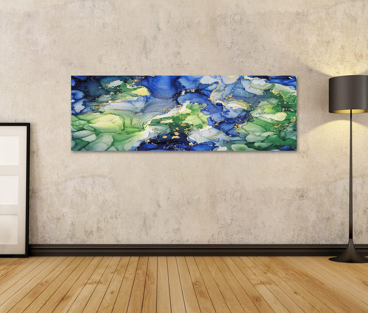 islandburner Bild auf Leinwand Effekt Luxus Abstrakte Fluid Art Hintergrund Mischung aus Grün Blau u